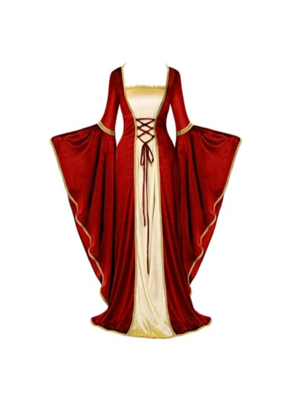 Renaissance Velvet Medieval Dress Trumpet Sleeve Costume